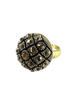 Vintage Brass Tone Rings Size 7.75 Amber Crystals Signed IS